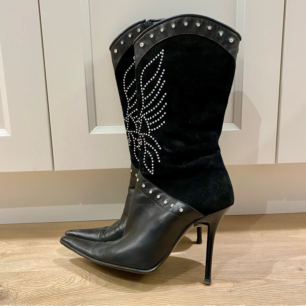Elegant Black Studded Heeled Boots